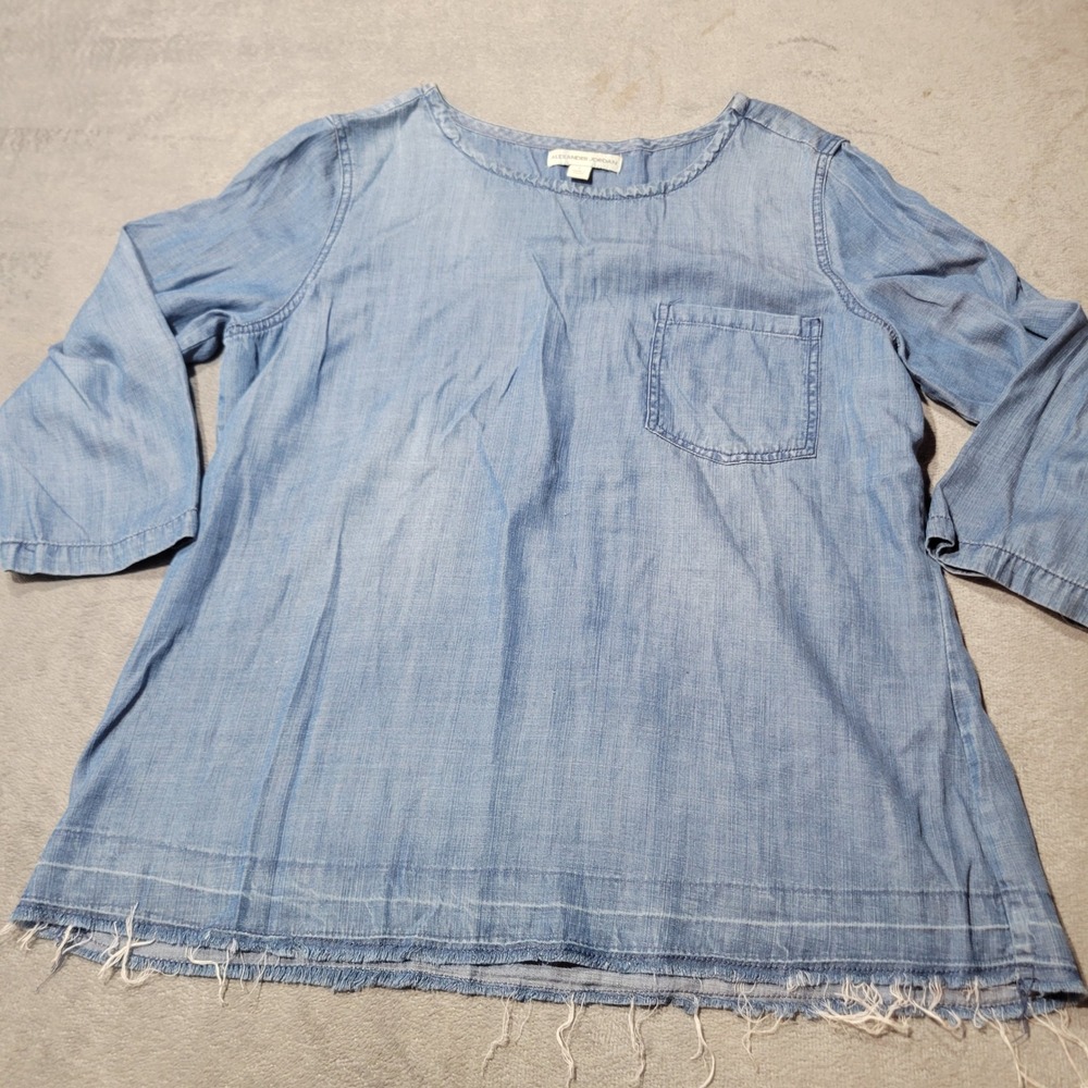 Alexander Jordan Tunic Blouse Women‎ Large Blue Chambray Raw Hem Boho 12129